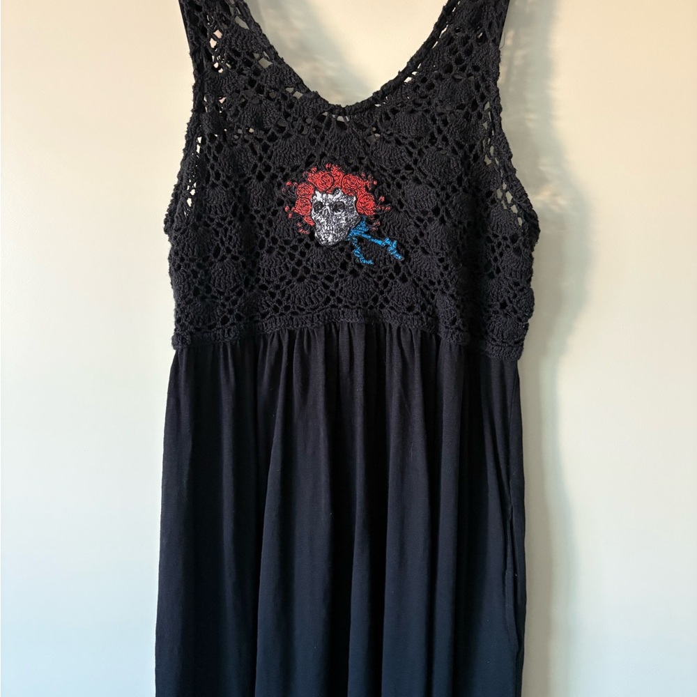 Grateful Dead inspired Bertha Black Crochet Top Dress with pockets!